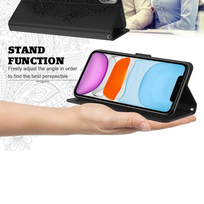 A-One Brand - Blommor iPhone 13 Mini Plånboksfodral - Svart