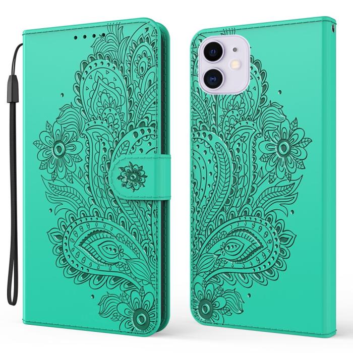 OEM - Blommor iPhone 13 Mini Plånboksfodral - Turkos