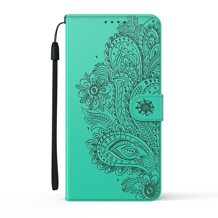 OEM - Blommor iPhone 13 Mini Plånboksfodral - Turkos