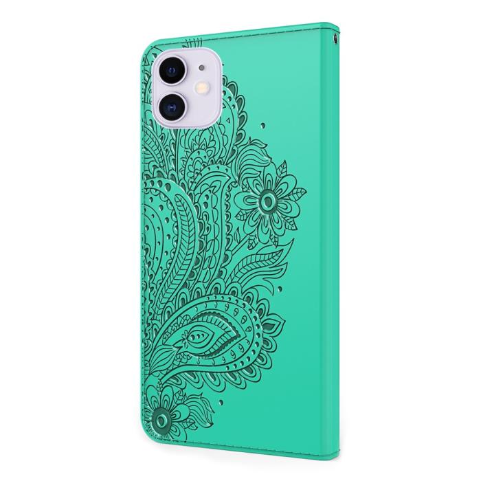 OEM - Blommor iPhone 13 Mini Plånboksfodral - Turkos