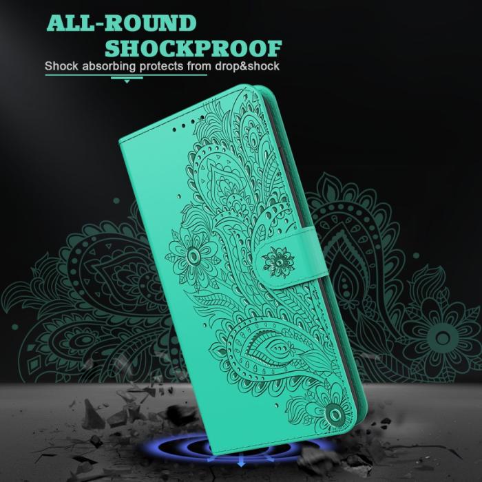 OEM - Blommor iPhone 13 Mini Plånboksfodral - Turkos