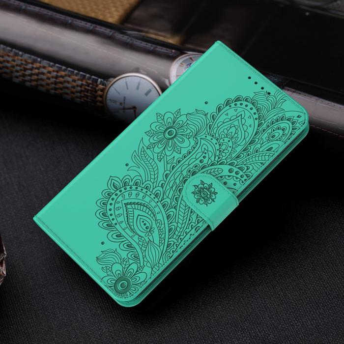 OEM - Blommor iPhone 13 Mini Plånboksfodral - Turkos