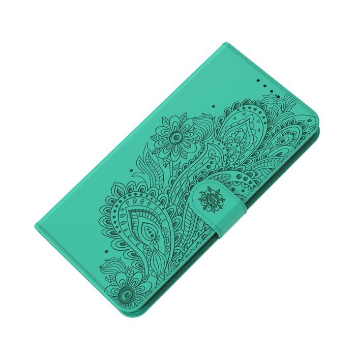 OEM - Blommor iPhone 13 Mini Plånboksfodral - Turkos