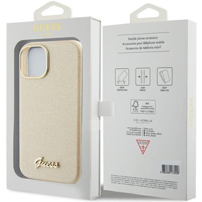 Guess - Guess iPhone 15 Mobilskal Glitter Glossy Script - Guld