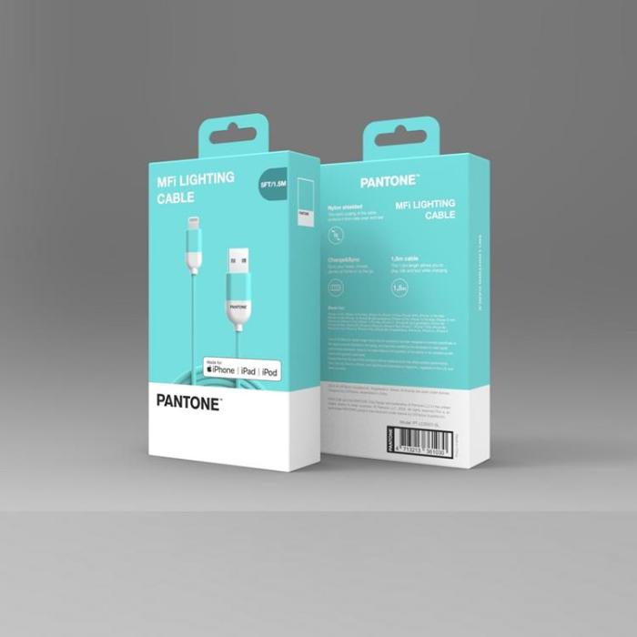 PANTONE - Pantone USB/Lightning 1.5m Kabel MFi 2.4A Teal 3242C - Blå