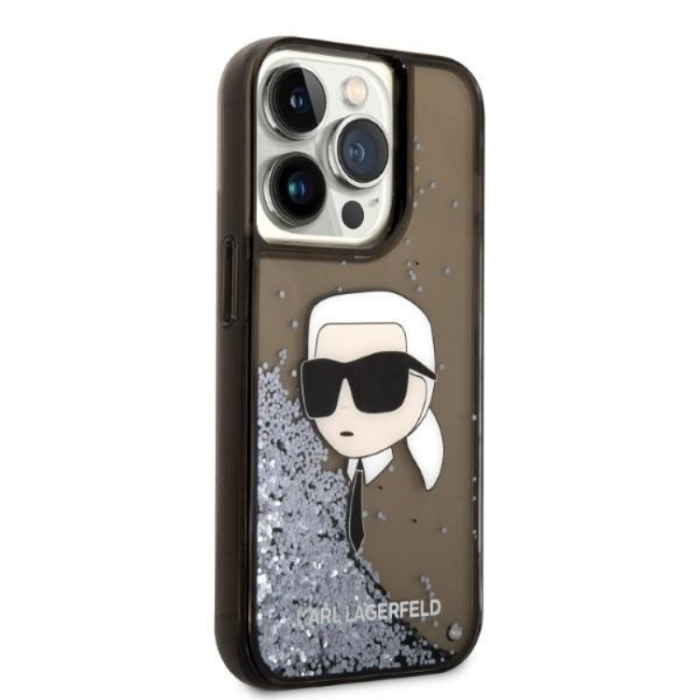 KARL LAGERFELD - Karl Lagerfeld iPhone 14 Pro Skal Liquid Glitter Head - Svart