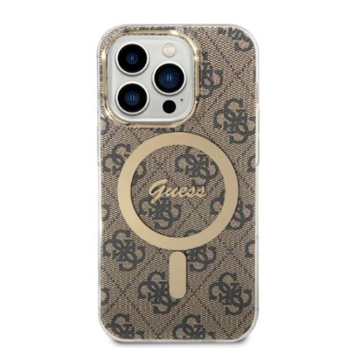 Guess - GUESS iPhone 14 Pro Magsafe Skal Print + Trådlös Laddare - Brun