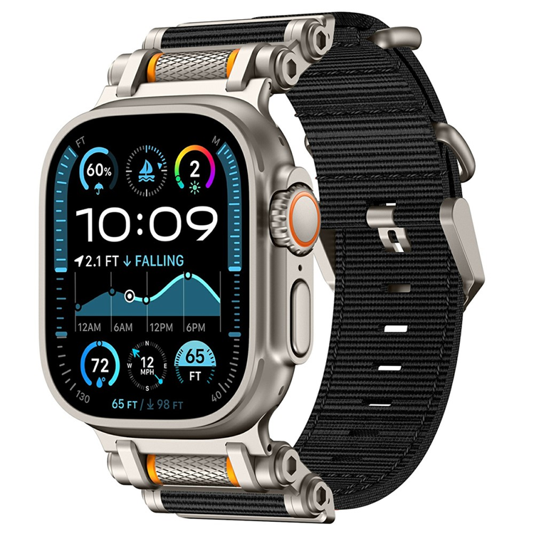 Apple Watch 42/44/45/46/49mm Armband Nylon - Svart | 5122 | AlltMobil