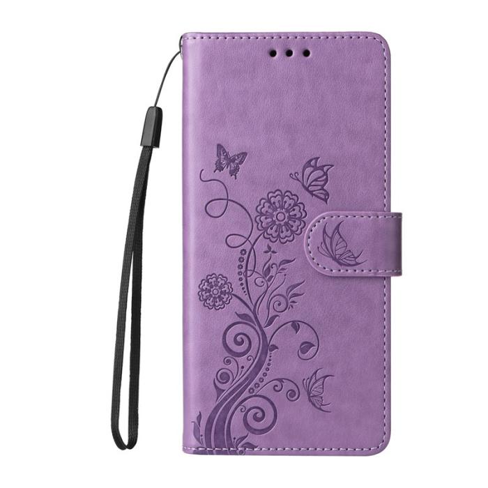 OEM - Samsung Galaxy S26 Plus Plånboksfodral Konstläder Fjäril Blommönster - Lila