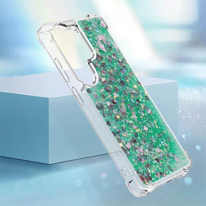 OEM - Mobilskal till Samsung Galaxy S26 Ultra TPU Glittrande Stötskydd Grön / Hjärtar