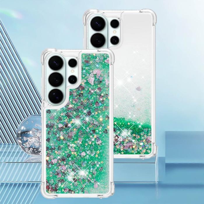 OEM - Mobilskal till Samsung Galaxy S26 Ultra TPU Glittrande Stötskydd Grön / Hjärtar