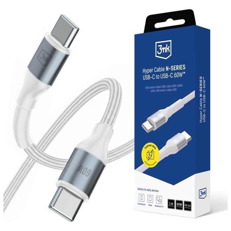 3MK USB-C till USB-C 60W kabel 20V/3A 1m N-SERIES Hyper - Vit | 3541 | AlltMobil