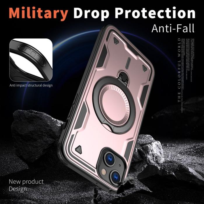 N/A - Mobilskal till iPhone 15 Plus Militärskydd Plast Kickstand - Roséguld