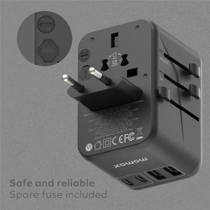 MOMAX - MOMAX GaN Väggladdare 3x USB-C - 2x USB-A 70W PD UA8A Lila