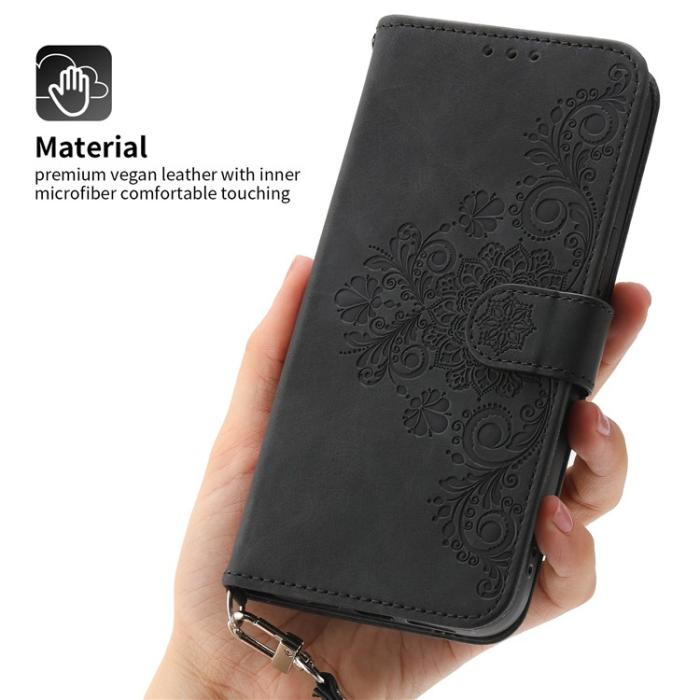 A-One Brand - Google Pixel 7 Pro Plånboksfodral Imprinted Flower - Svart