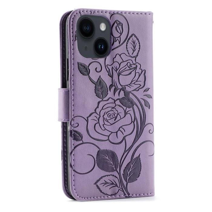 A-One Brand - iPhone 14 Plånboksfodral Imprinted Roses - Lila