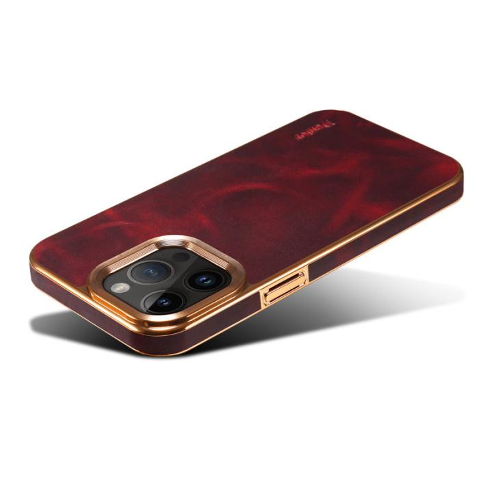 DENIOR - DENIOR Mobilskal till iPhone 15 Pro Äkta Läder + PC + TPU Röd