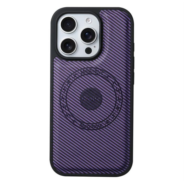 DENIOR - DENIOR iPhone 16 Pro Fodral KonstLäder MagSafe Kolfiber Lila