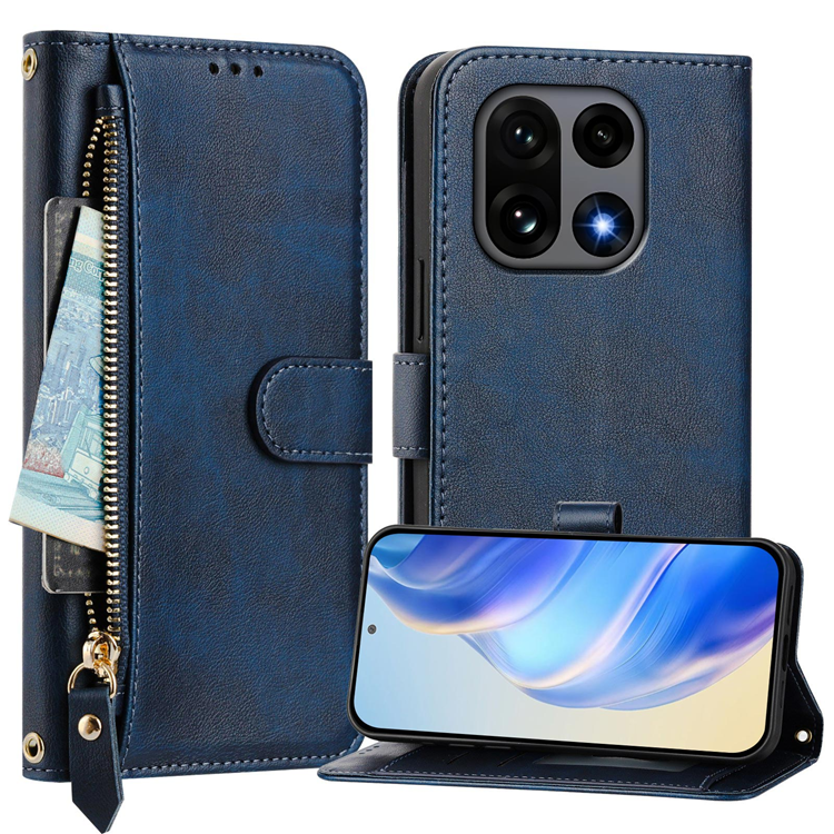 OnePlus 15 Plånboksfodral Zipper Pocket Multiple Konstläder (Blå) | 2353 | AlltMobil