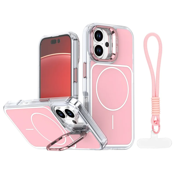 iPhone 16 Plus Mobilskal MagSafe Lens Kickstand med Handrem - Rosa (Rosa) | 2353 | AlltMobil