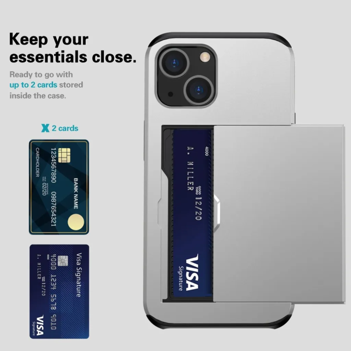 Taltech - iPhone 15 Plus Mobilskal Korthållare - Silver