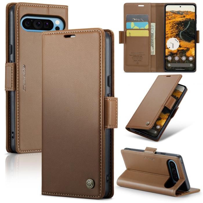 Caseme - CASEME Plånboksfodral Konstläder för Google Pixel 9 Pro XL - Brun