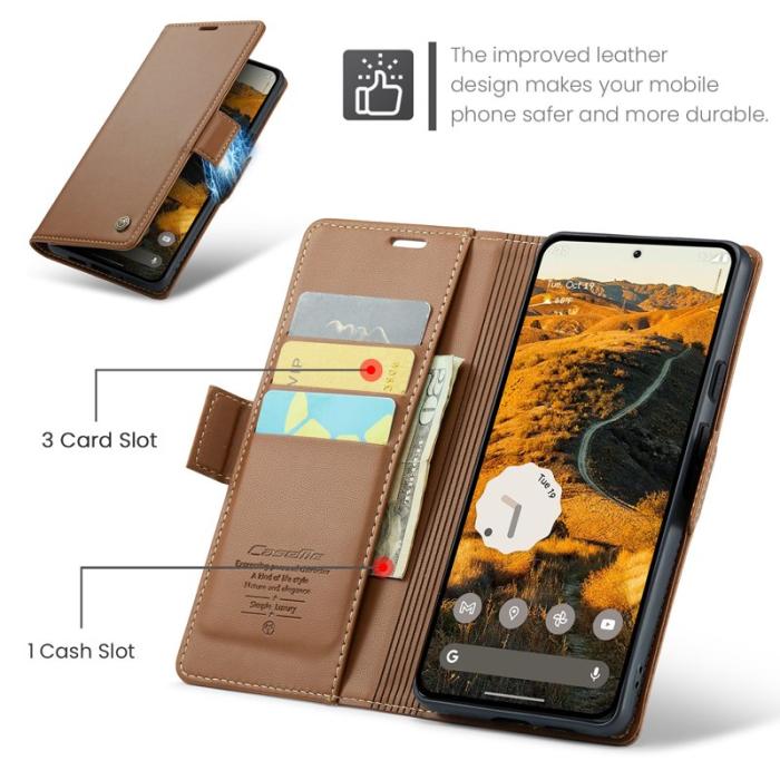 Caseme - CASEME Plånboksfodral Konstläder för Google Pixel 9 Pro XL - Brun