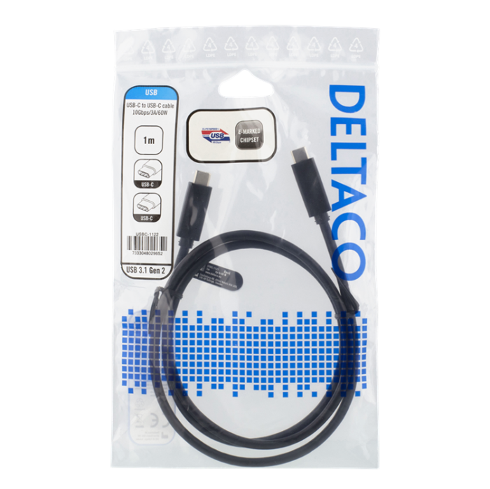 UTGATT1 - Deltaco Gen USB-C till USB-C Kabel 60W 1m - Svart