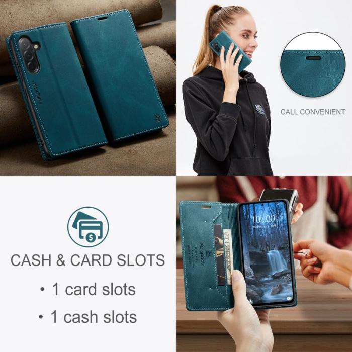 AUTSPACE - AUTSPACE Samsung Galaxy A56 5G Wallet Fodral KonstLäder - Blå