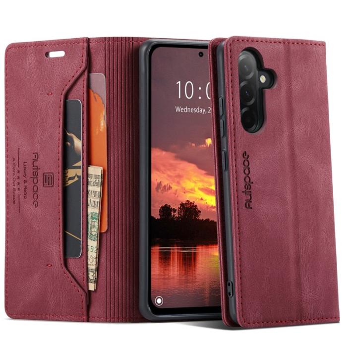 AUTSPACE - AUTSPACE Samsung Galaxy A56 5G Wallet Fodral KonstLäder - Röd