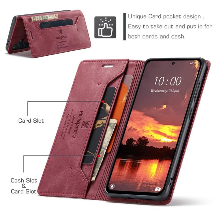 AUTSPACE - AUTSPACE Samsung Galaxy A56 5G Wallet Fodral KonstLäder - Röd