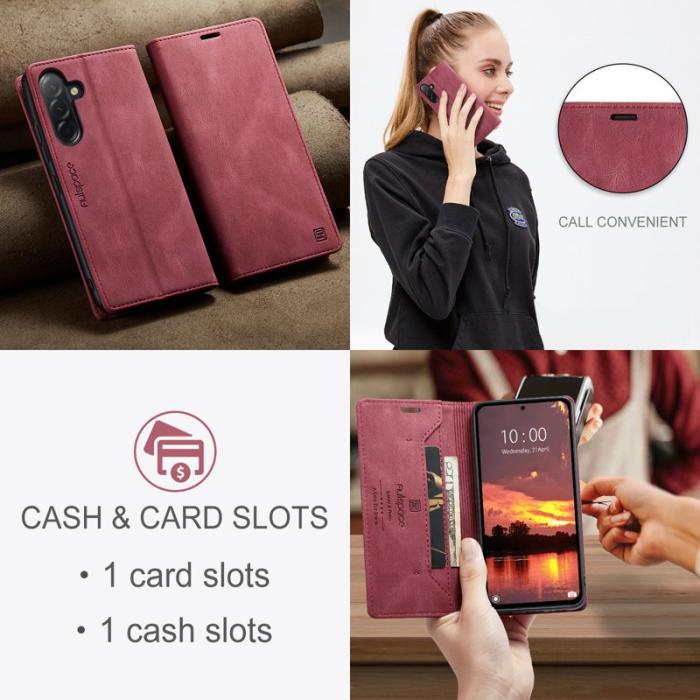 AUTSPACE - AUTSPACE Samsung Galaxy A56 5G Wallet Fodral KonstLäder - Röd