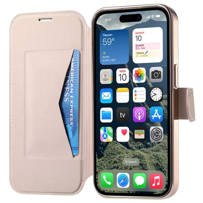 CASENEO - CASENEO Mobilskal till iPhone 16 Plus TPU Inre - Äkta läder - Roséguld