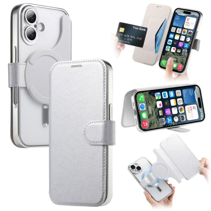 CASENEO - CASENEO Mobilskal till iPhone 16 Plus TPU Inre - Äkta läder - Silver