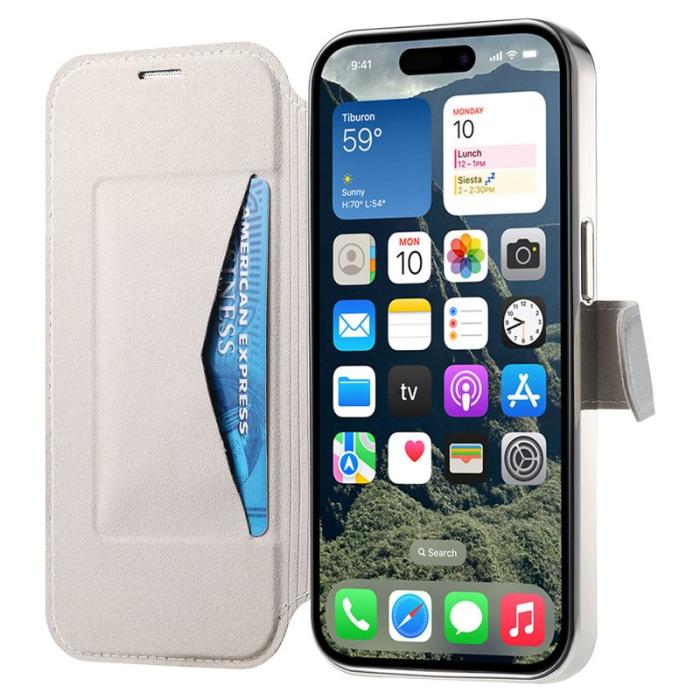 CASENEO - CASENEO Mobilskal till iPhone 16 Plus TPU Inre - Äkta läder - Silver