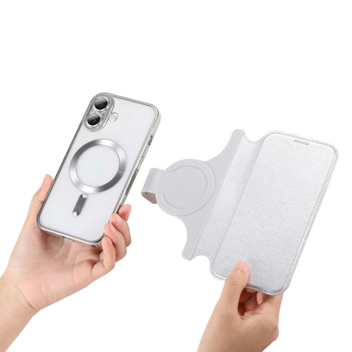 CASENEO - CASENEO Mobilskal till iPhone 16 Plus TPU Inre - Äkta läder - Silver