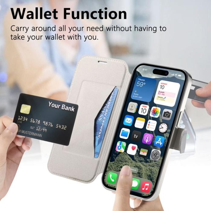 CASENEO - CASENEO Mobilskal till iPhone 16 Plus TPU Inre - Äkta läder - Silver