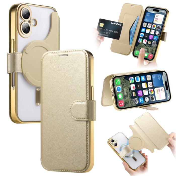 CASENEO - CASENEO Mobilskal till iPhone 16 Plus TPU Inre Avtagbart Läder - Guld