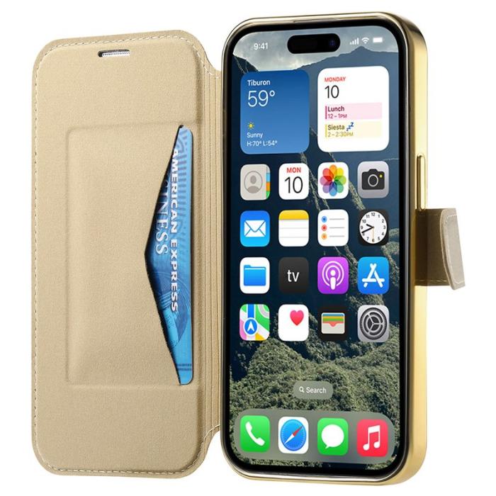 CASENEO - CASENEO Mobilskal till iPhone 16 Plus TPU Inre Avtagbart Läder - Guld
