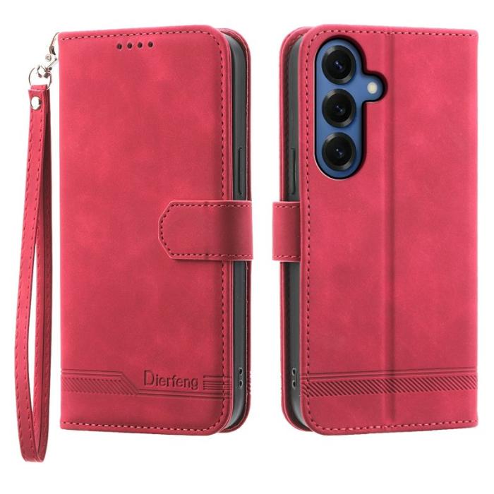 DIERFENG - DIERFENG Samsung Galaxy S26 Fodral Läder Med Handledsrem - Röd