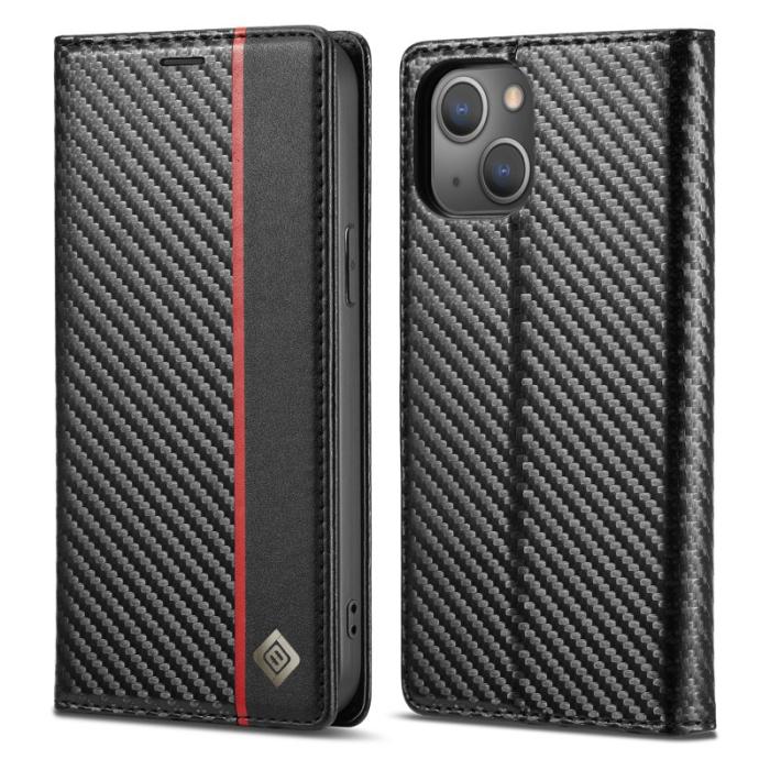 LC.imeeke - LC.IMEEKE iPhone 13 Plånboksfodral i Konstläder - Vertikal Röd Rand