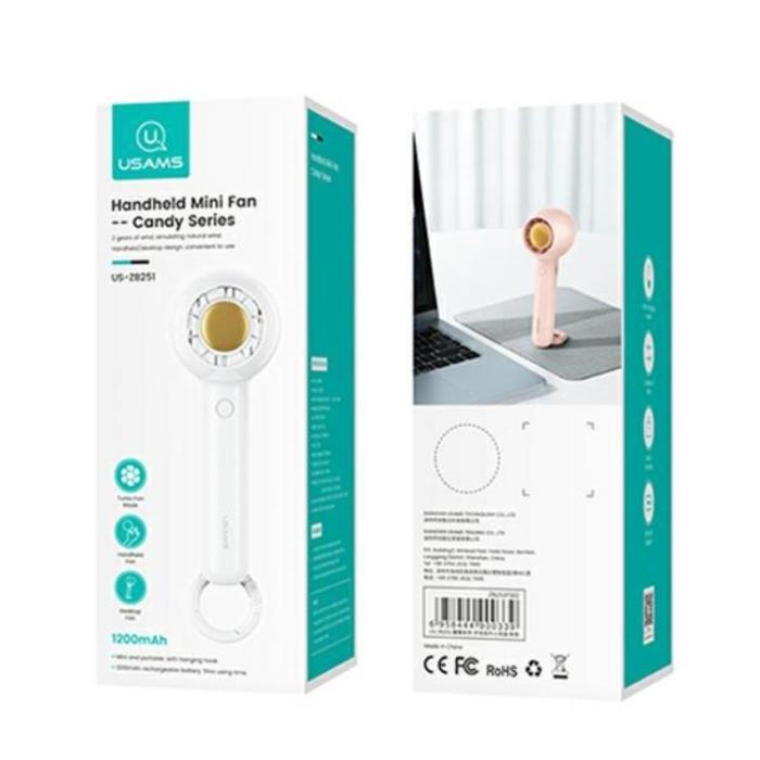 USAMS - USAMS Mini Handfläkt 1200 mAh Candy ZB251FS01 - Vit