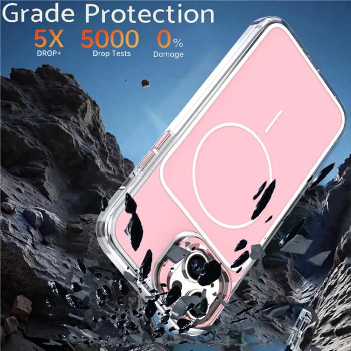 A-One Brand - iPhone 15 Plus Mobilskal MagSafe Lens Kickstand med Handrem - Rosa