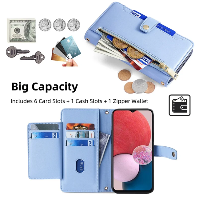 A-One Brand - Galaxy A13 4G Konstläder Plånboksfodral Anti-Drop - Blå