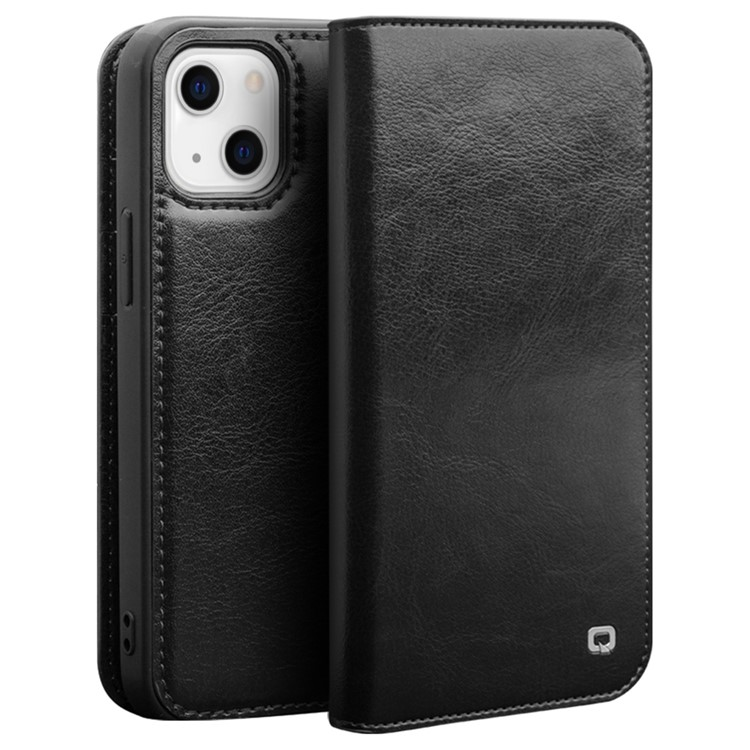 QIALINO iPhone 14 Plånboksfodral Äkta Läder Cowhide - Svart | 2353 | AlltMobil