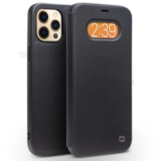 QIALINO - QIALINO iPhone 12 / 12 Pro Flipfodral Ultratunn Äkta läder - Svart