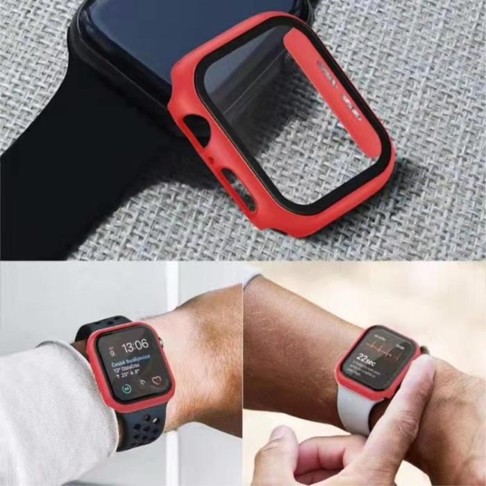OEM - 2-in-1 Skal Och Härdat Glas Skärmskydd Apple Watch 7 45 mm - Röd