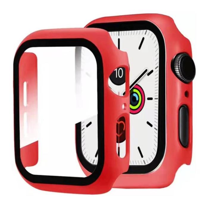 OEM - 2-in-1 Skal Och Härdat Glas Skärmskydd Apple Watch 7 45 mm - Röd