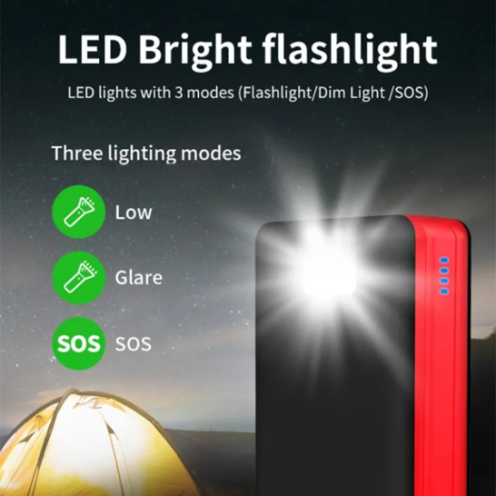 A-One Brand - Solar Powerbank 50000mAH med Camping Light - Röd