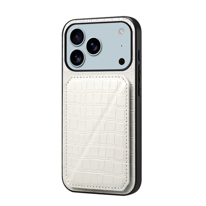 A-One Brand - iPhone 17 Pro Max Mobilskal Korthållare Crocodile Textured - Vit